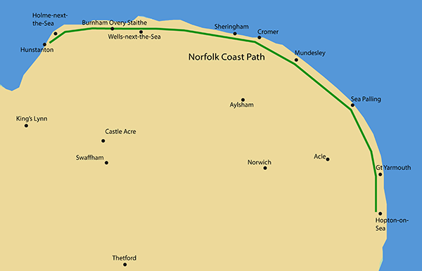 Map Of Norfolk Coast Path 